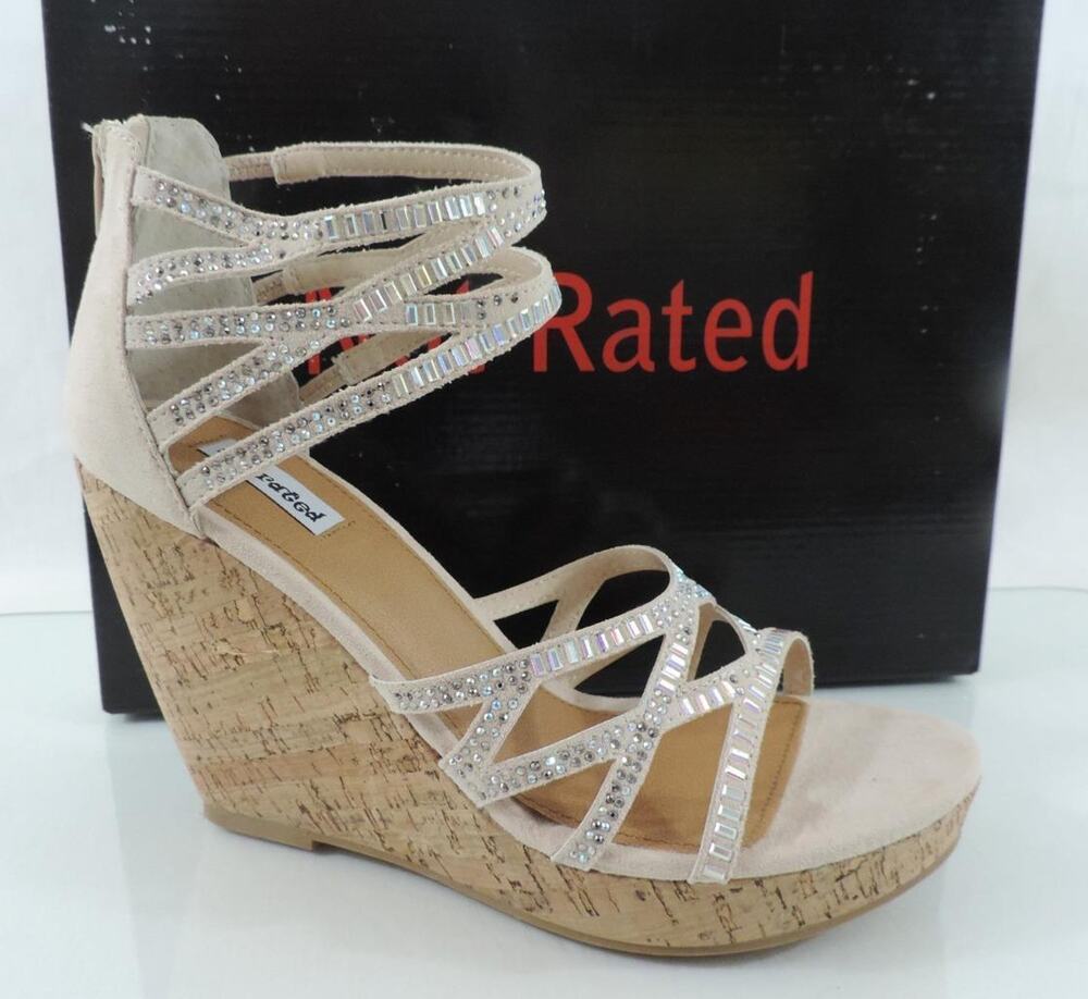 Not Rated Captain Crunch Jewel Wedge Heels Sandals Nude Size 9.5